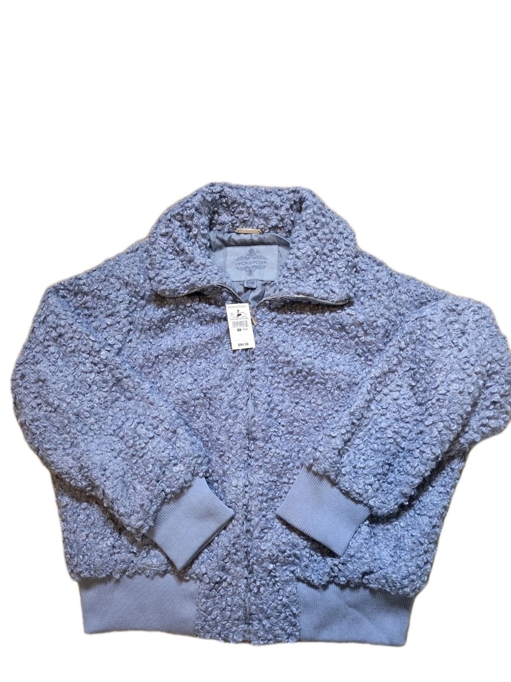 JouJou Light Blue Faux Fur Bomber Jacket Full Zip Teddy Womens Plus 18/20 2X NWT